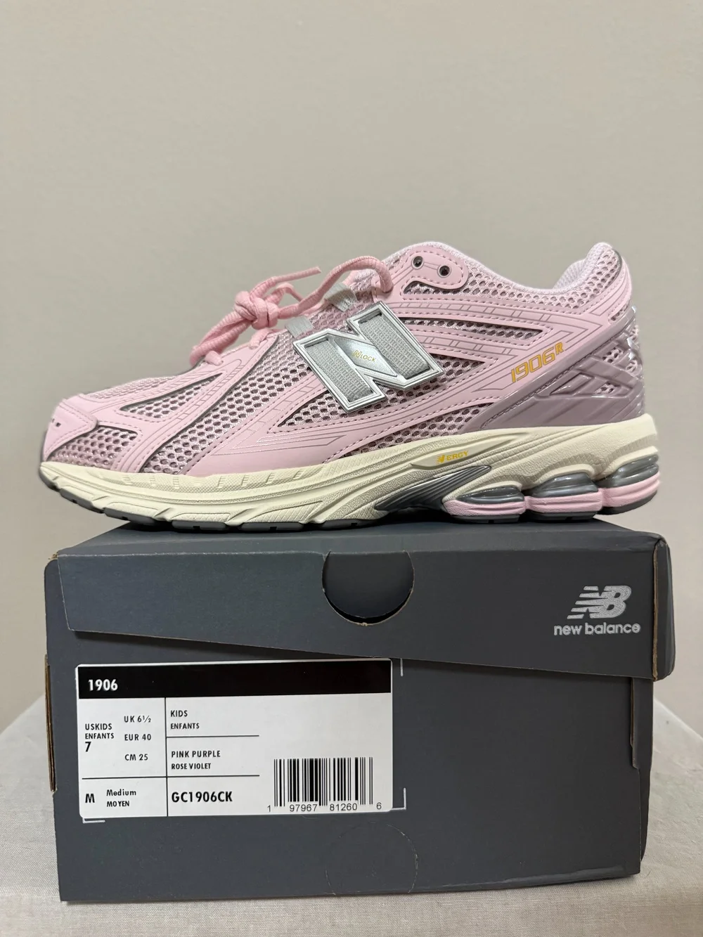 New Balance 1906K Kids Pink Purple Mesh Sneakers Size 7